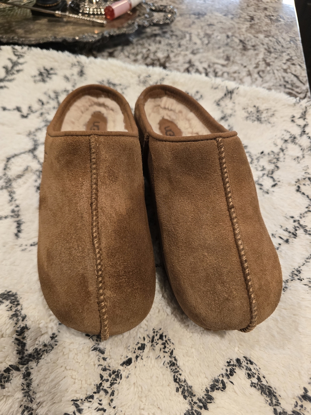 UGG Chestnut Brown Suede Slip-On Shearling Slippers